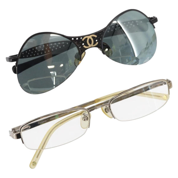 CHANEL Sunglasses plastic 2 Set Black Beige CC Auth bs32905
