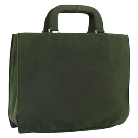 PRADA Hand Bag Nylon Khaki Silver Auth bs32915