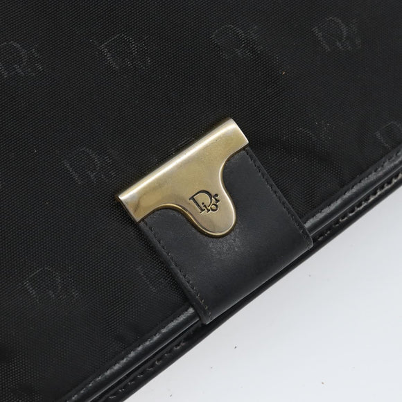 Christian Dior Pouch Nylon Leather Black Gold Auth bs32945