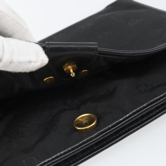 Christian Dior Pouch Nylon Leather Black Gold Auth bs32945
