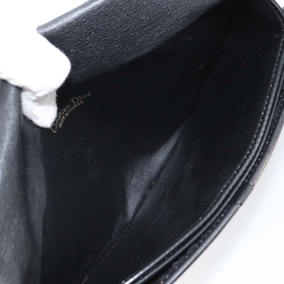 Christian Dior Pouch Nylon Leather Black Gold Auth bs32945