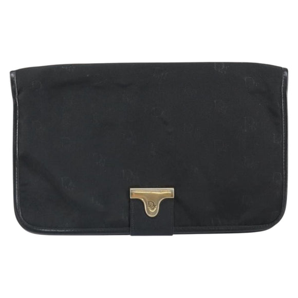 Christian Dior Pouch Nylon Leather Black Gold Auth bs32945