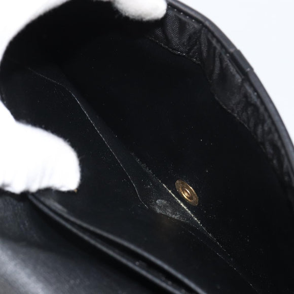 Christian Dior Pouch Nylon Leather Black Gold Auth bs32945