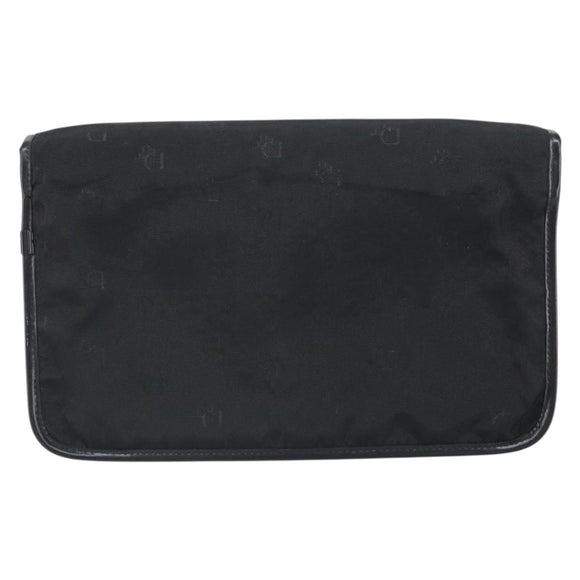 Christian Dior Pouch Nylon Leather Black Gold Auth bs32945