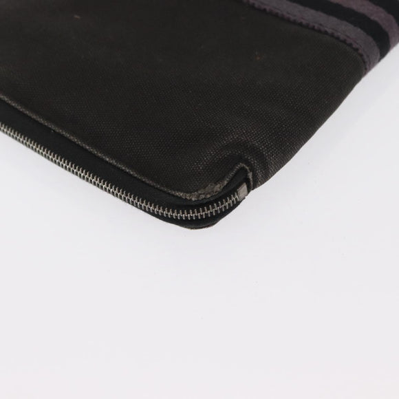 HERMES Perth GM Long Wallet Canvas Black Auth bs32950