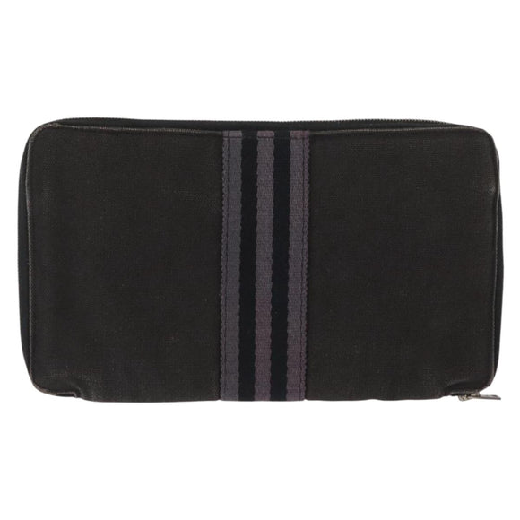 HERMES Perth GM Long Wallet Canvas Black Auth bs32950