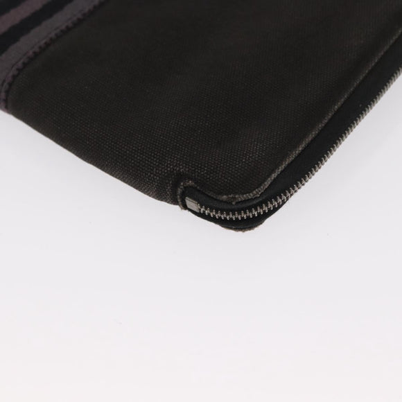 HERMES Perth GM Long Wallet Canvas Black Auth bs32950