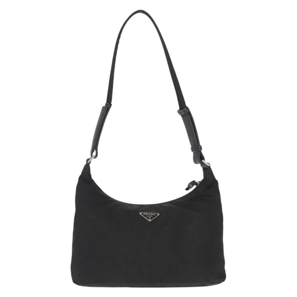 PRADA Umhängetasche Nylon Schwarz Silber Auth bs32954