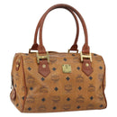 MCM Vicetos Logogram Hand Bag PVC Leather Brown Gold Auth bs32955-1