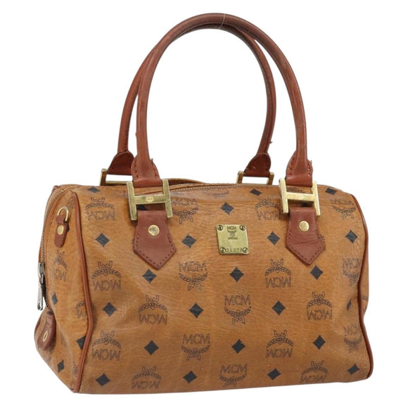 MCM Vicetos Logogram Hand Bag PVC Leather Brown Gold Auth bs32955
