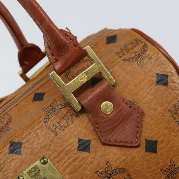MCM Vicetos Logogram Hand Bag PVC Leather Brown Gold Auth bs32955