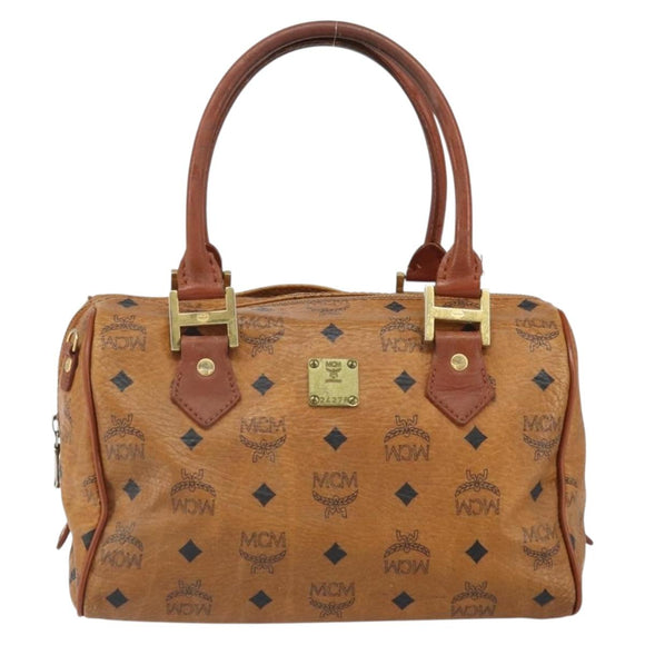MCM Vicetos Logogram Hand Bag PVC Leather Brown Gold Auth bs32955