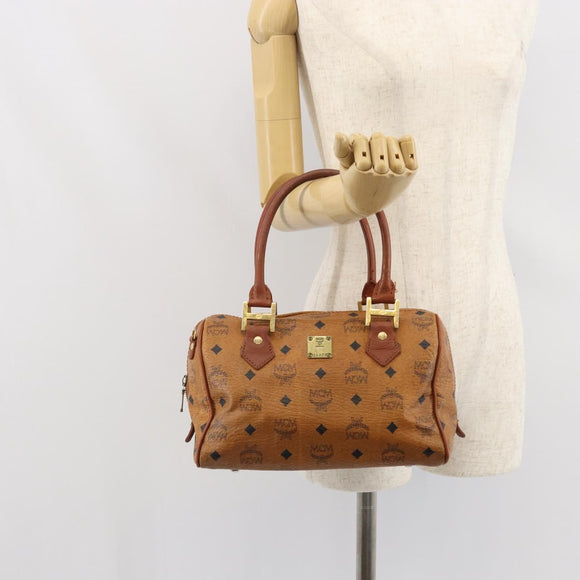 MCM Vicetos Logogram Hand Bag PVC Leather Brown Gold Auth bs32955