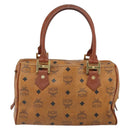 MCM Vicetos Logogram Hand Bag PVC Leather Brown Gold Auth bs32955-2