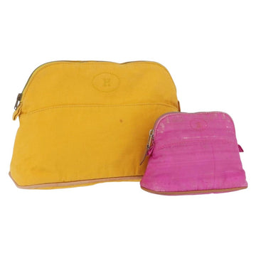 HERMES Pouch Canvas 2 Set Yellow Pink Auth bs32958