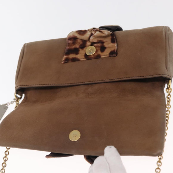 DOLCE&GABBANA Chain Shoulder Bag Suede Brown Gold Auth bs32962