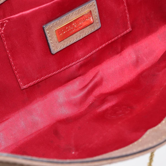 DOLCE&GABBANA Chain Shoulder Bag Suede Brown Gold Auth bs32962