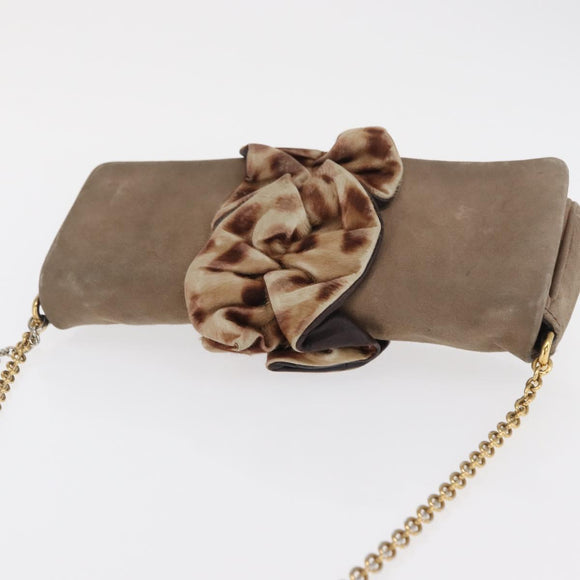 DOLCE&GABBANA Chain Shoulder Bag Suede Brown Gold Auth bs32962