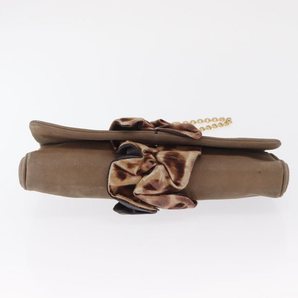 DOLCE&GABBANA Chain Shoulder Bag Suede Brown Gold Auth bs32962