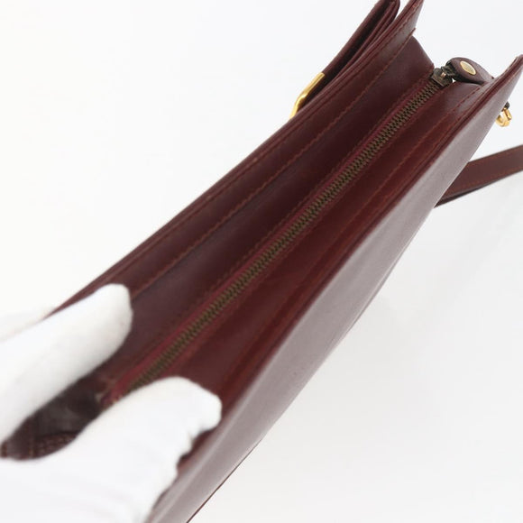 CARTIER Must Line Clutch Bag Leather Bordeaux Gold Auth bs32966