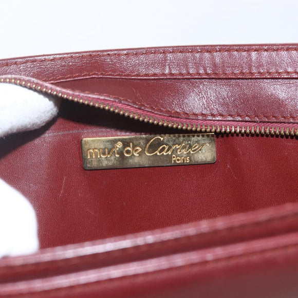CARTIER Must Line Clutch Bag Leather Bordeaux Gold Auth bs32966