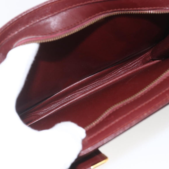 CARTIER Must Line Clutch Bag Leather Bordeaux Gold Auth bs32966