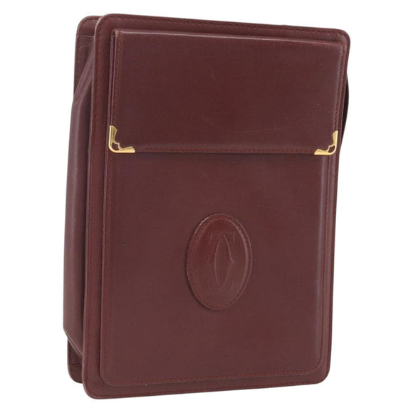 CARTIER Must Line Clutch Bag Leder Bordeaux Gold Auth bs32966