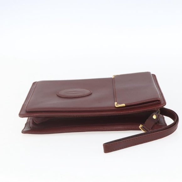 CARTIER Must Line Clutch Bag Leather Bordeaux Gold Auth bs32966