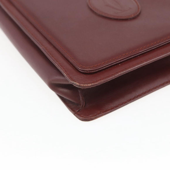 CARTIER Must Line Clutch Bag Leather Bordeaux Gold Auth bs32966