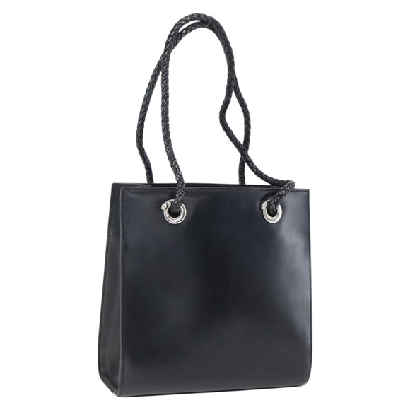 CARTIER Hand Bag Leather Black Silver Auth bs32968