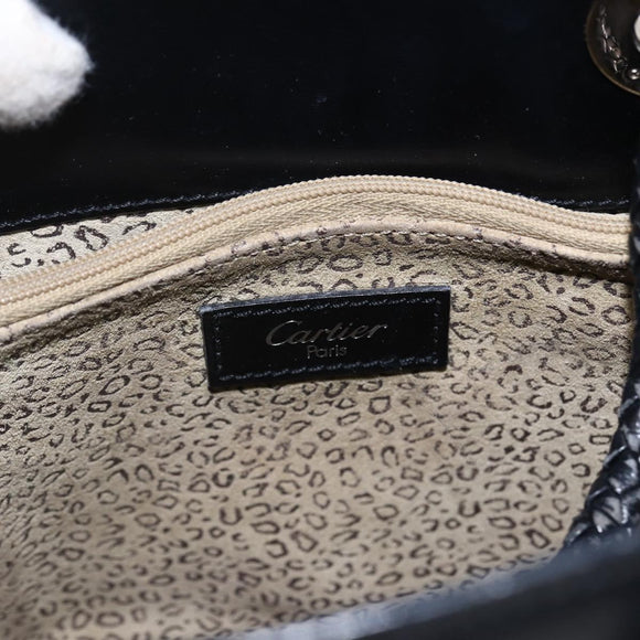 CARTIER Hand Bag Leather Black Silver Auth bs32968