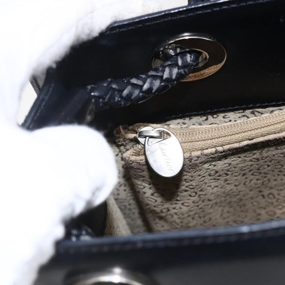 CARTIER Hand Bag Leather Black Silver Auth bs32968