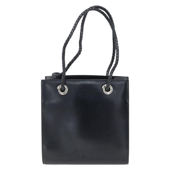 CARTIER Hand Bag Leather Black Silver Auth bs32968