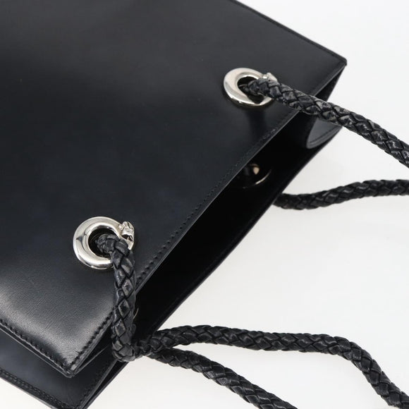 CARTIER Hand Bag Leather Black Silver Auth bs32968