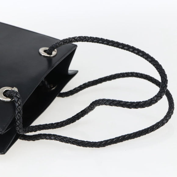 CARTIER Hand Bag Leather Black Silver Auth bs32968