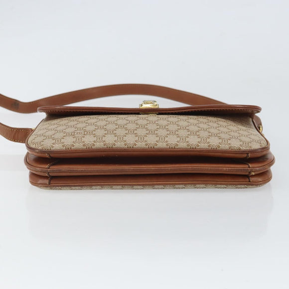 CELINE Macadam Canvas Shoulder Bag PVC Beige Gold Auth bs32974