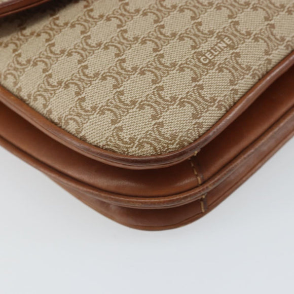 CELINE Macadam Canvas Shoulder Bag PVC Beige Gold Auth bs32974