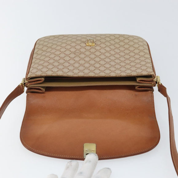 CELINE Macadam Canvas Shoulder Bag PVC Beige Gold Auth bs32974