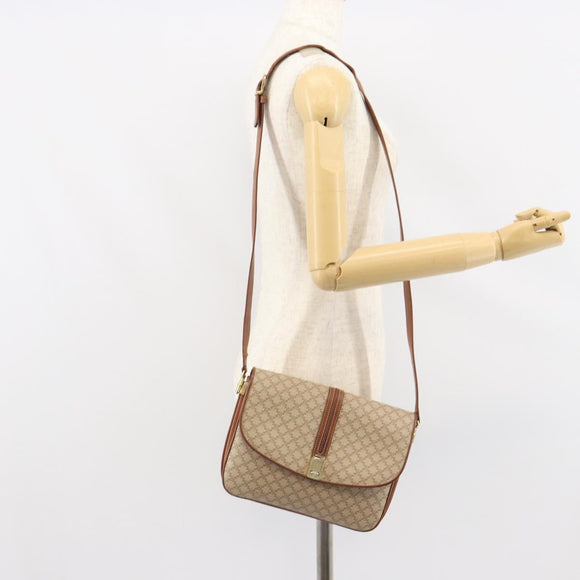 CELINE Macadam Canvas Shoulder Bag PVC Beige Gold Auth bs32974