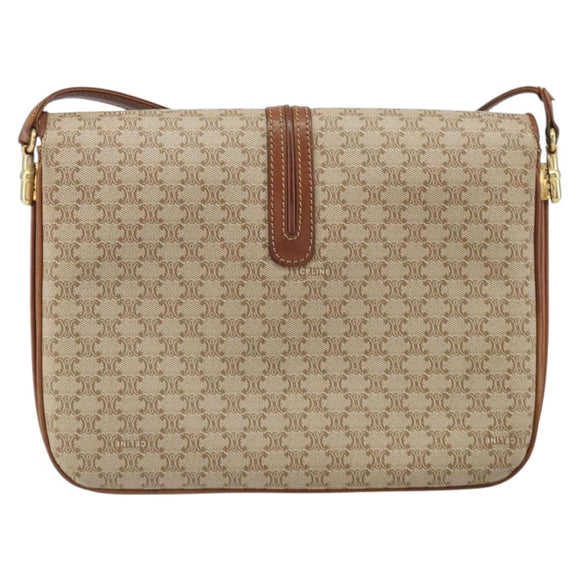 CELINE Macadam Canvas Shoulder Bag PVC Beige Gold Auth bs32974