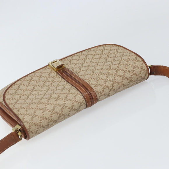 CELINE Macadam Canvas Shoulder Bag PVC Beige Gold Auth bs32974