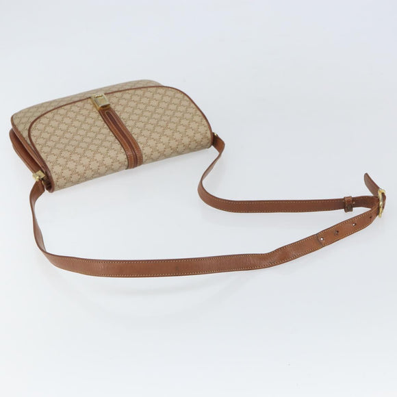 CELINE Macadam Canvas Shoulder Bag PVC Beige Gold Auth bs32974