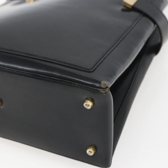 GUCCI Hand Bag Leather Black Gold 000 2113 0564 Auth bs32975