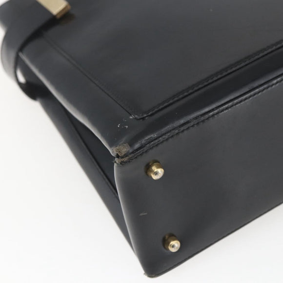 GUCCI Hand Bag Leather Black Gold 000 2113 0564 Auth bs32975