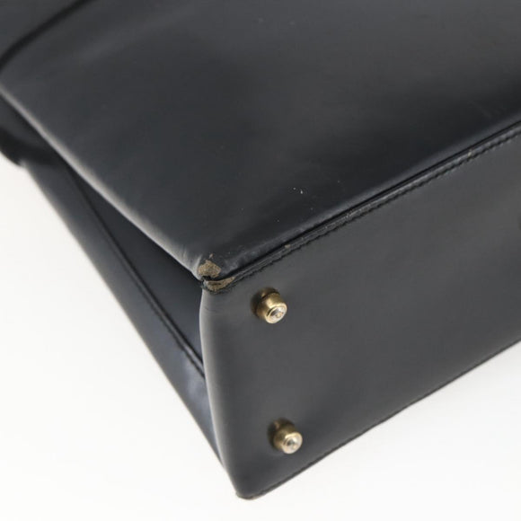 GUCCI Hand Bag Leather Black Gold 000 2113 0564 Auth bs32975