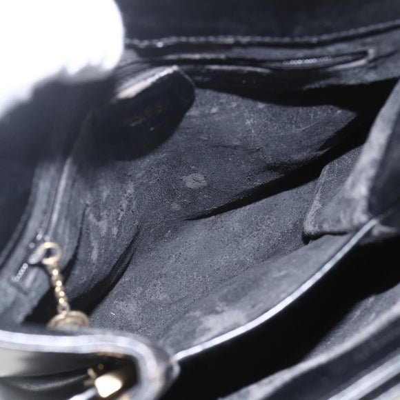 GUCCI Hand Bag Leather Black Gold 000 2113 0564 Auth bs32975