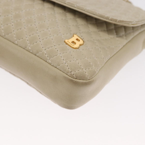 BALLY Shoulder Bag Leather Beige Gold Auth bs32976