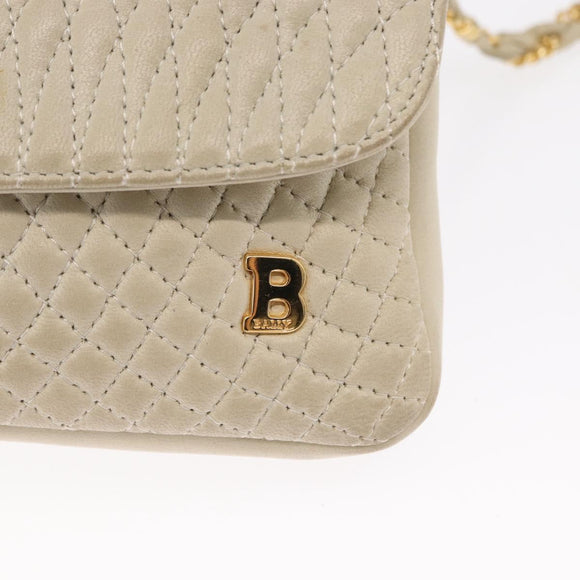 BALLY Shoulder Bag Leather Beige Gold Auth bs32976