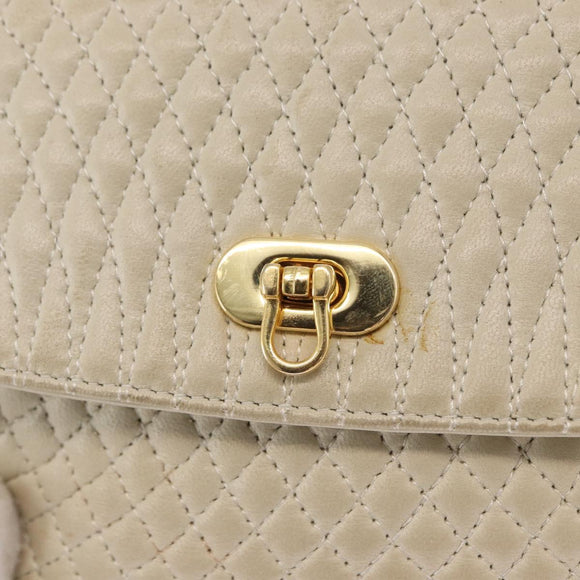 BALLY Shoulder Bag Leather Beige Gold Auth bs32976