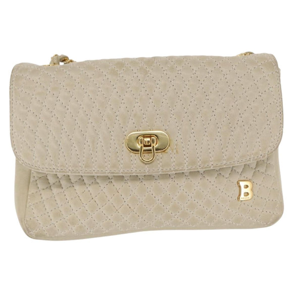 BALLY Shoulder Bag Leather Beige Gold Auth bs32976